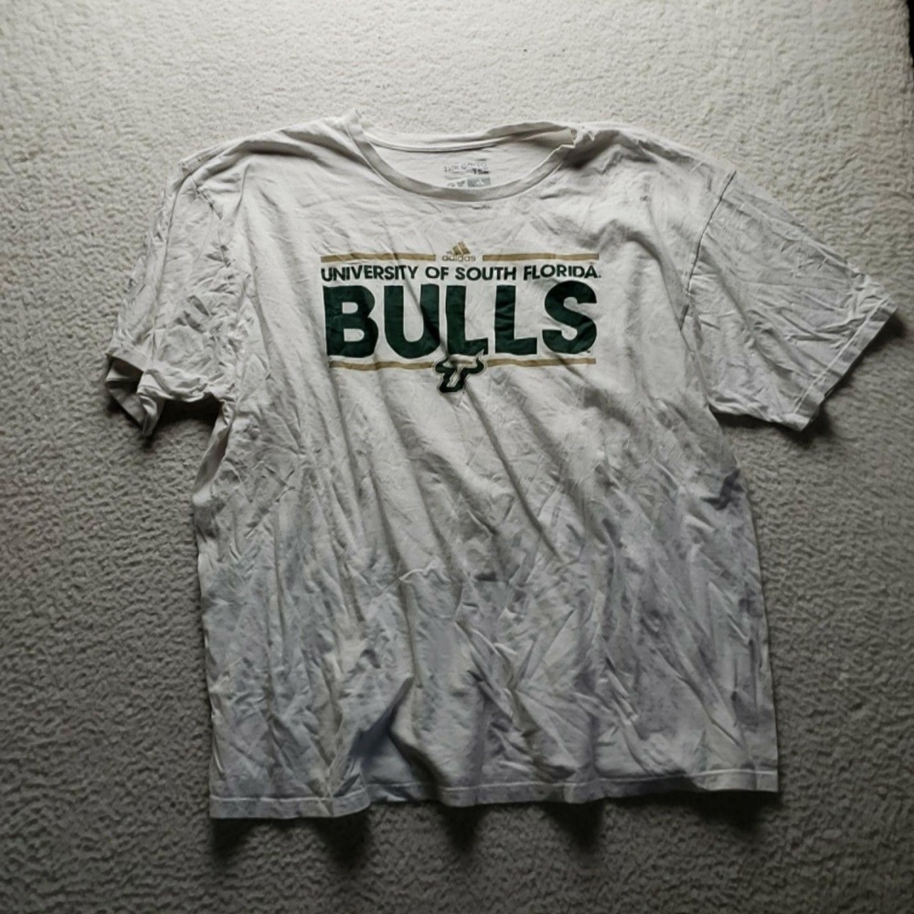 South Florida Bulls Shirt Mens 2XL White NCAA Football Adidas Tee T-Shirt